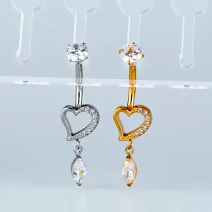 Toptan Piercing 316L Cerrahi Çelik Taşlı Kalp Göbek Vos Etnik Takı