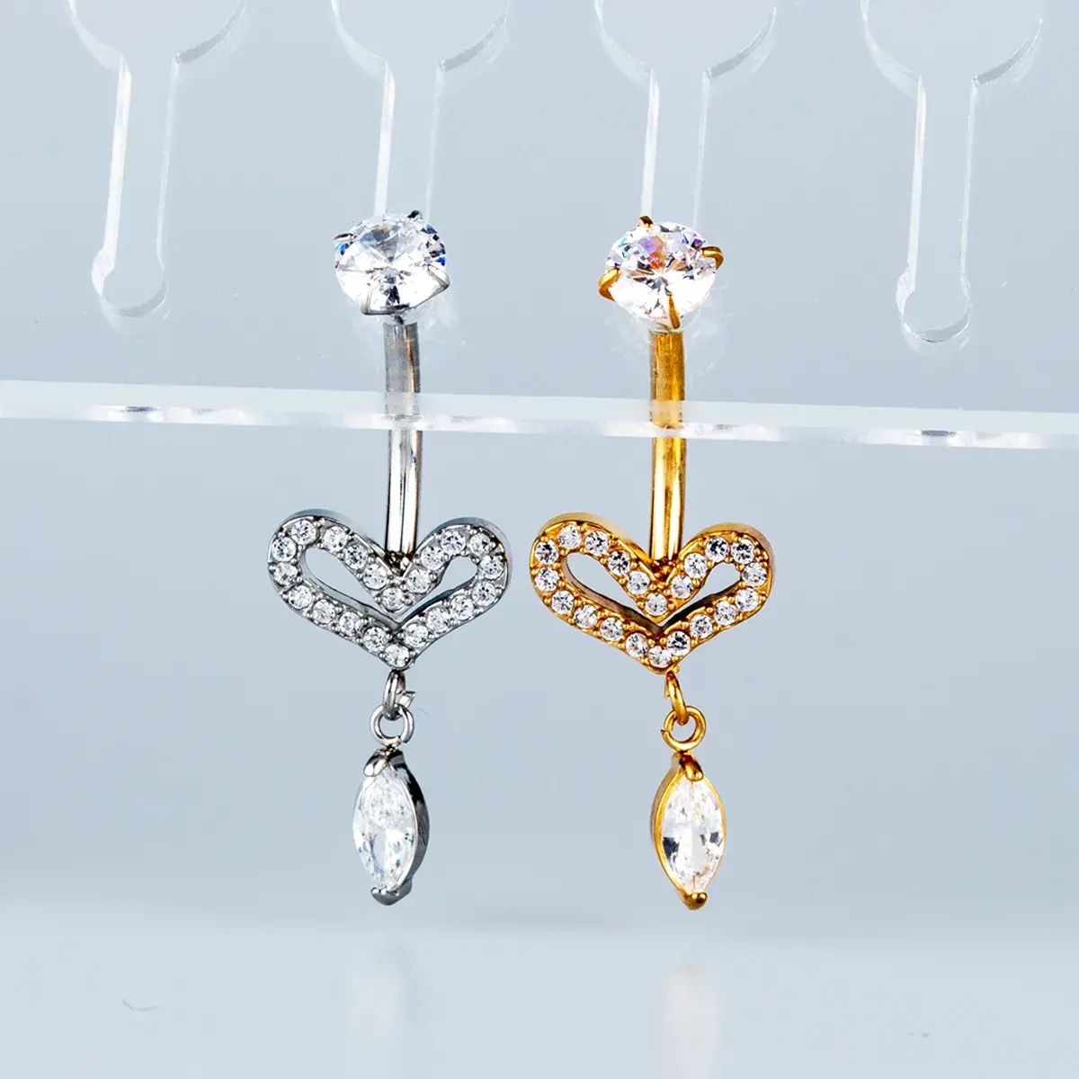 Toptan Piercing 316L Cerrahi Çelik Taşlı Basık Kalp Göbek Vos Etnik Takı