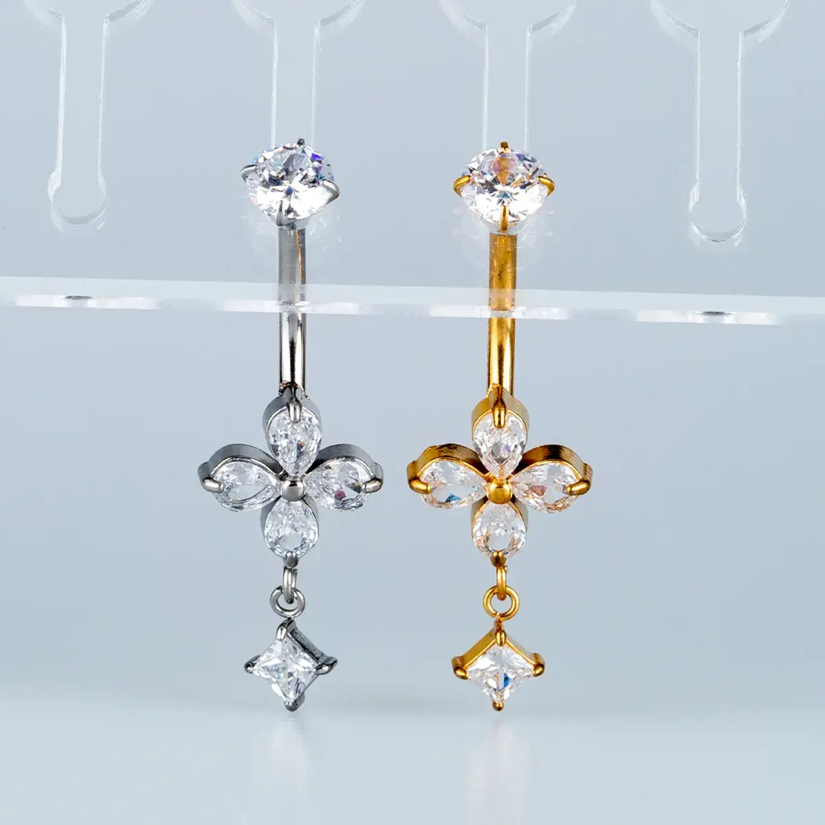 Toptan Piercing 316L Cerrahi Çelik Taşlı Çiçek Göbek Vos Etnik Takı
