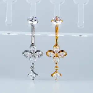 Toptan Piercing 316L Cerrahi Çelik Taşlı Çiçek Göbek Vos Etnik Takı Beyaz