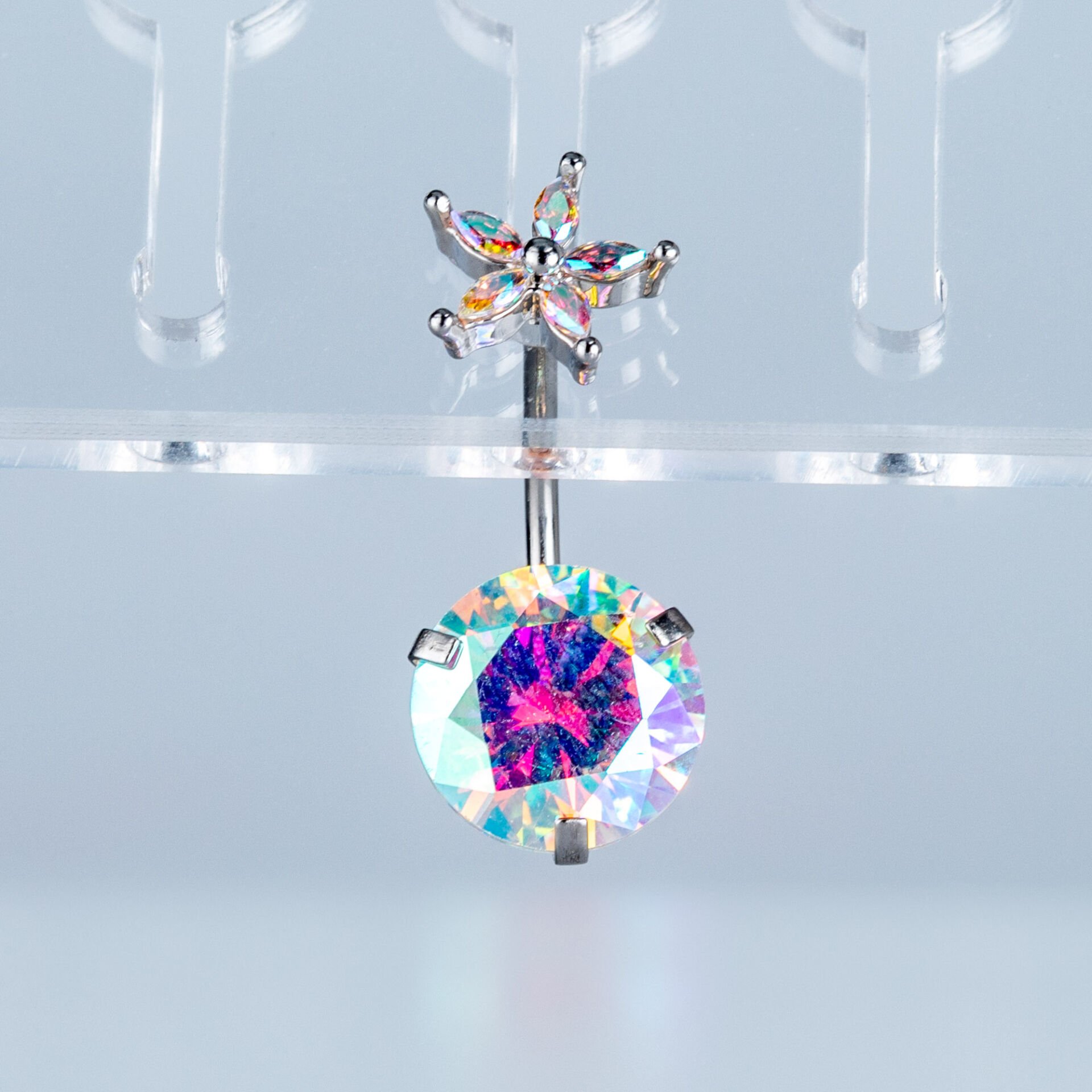 Piercing Göbek 1.2mm Bar Kalınlığı 10mm Yuvarlak Taş