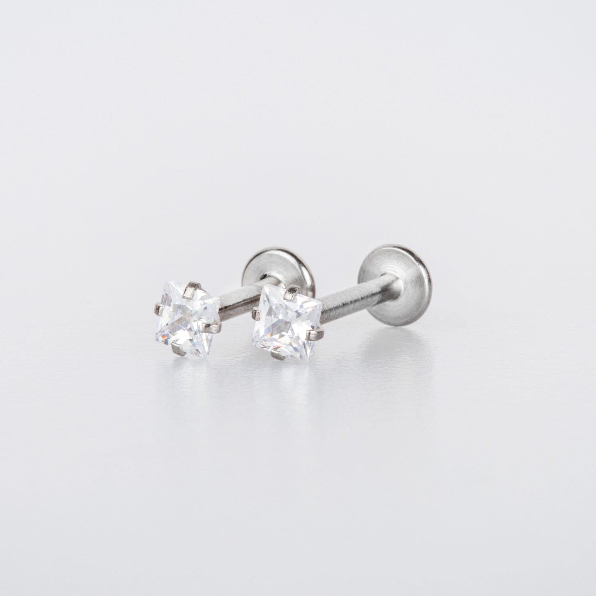 Toptan 316L Çelik Piercing Labret 3mm Kare Taş