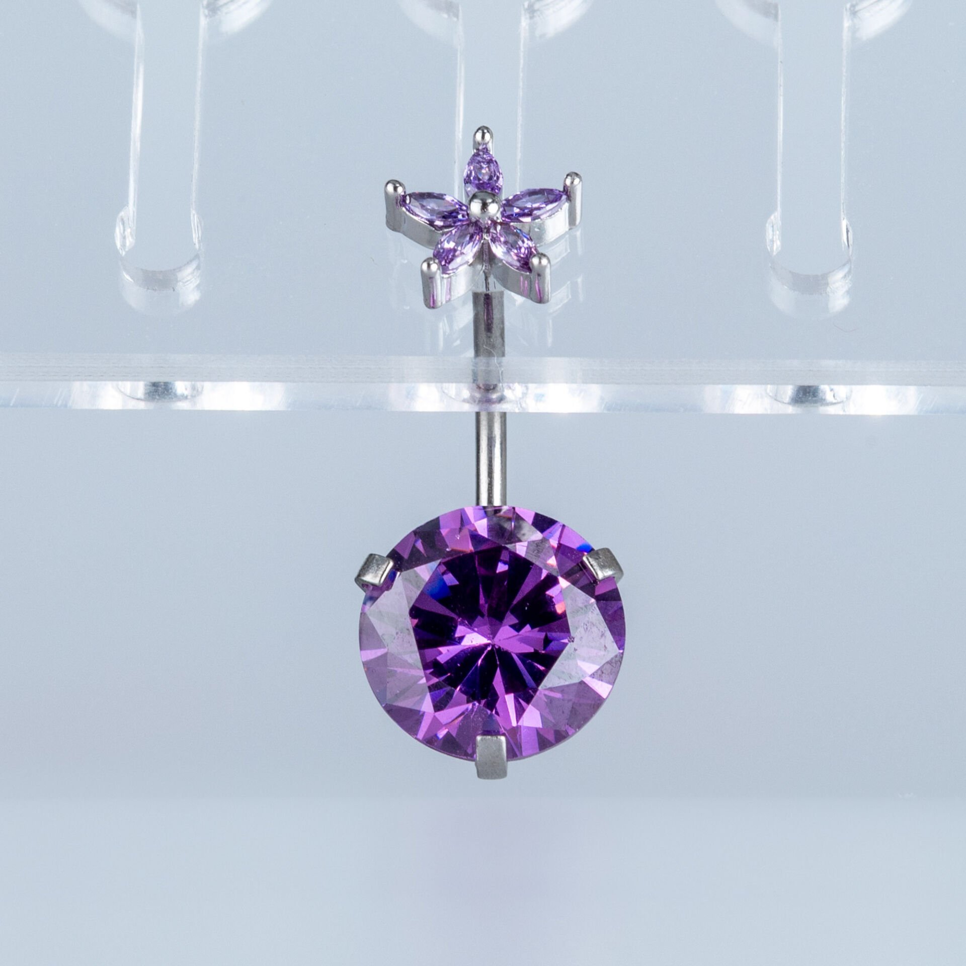 Piercing Göbek 1.2mm Bar Kalınlığı 10mm Yuvarlak Taş