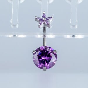 Piercing Göbek 1.2mm Bar Kalınlığı 10mm Yuvarlak Taş