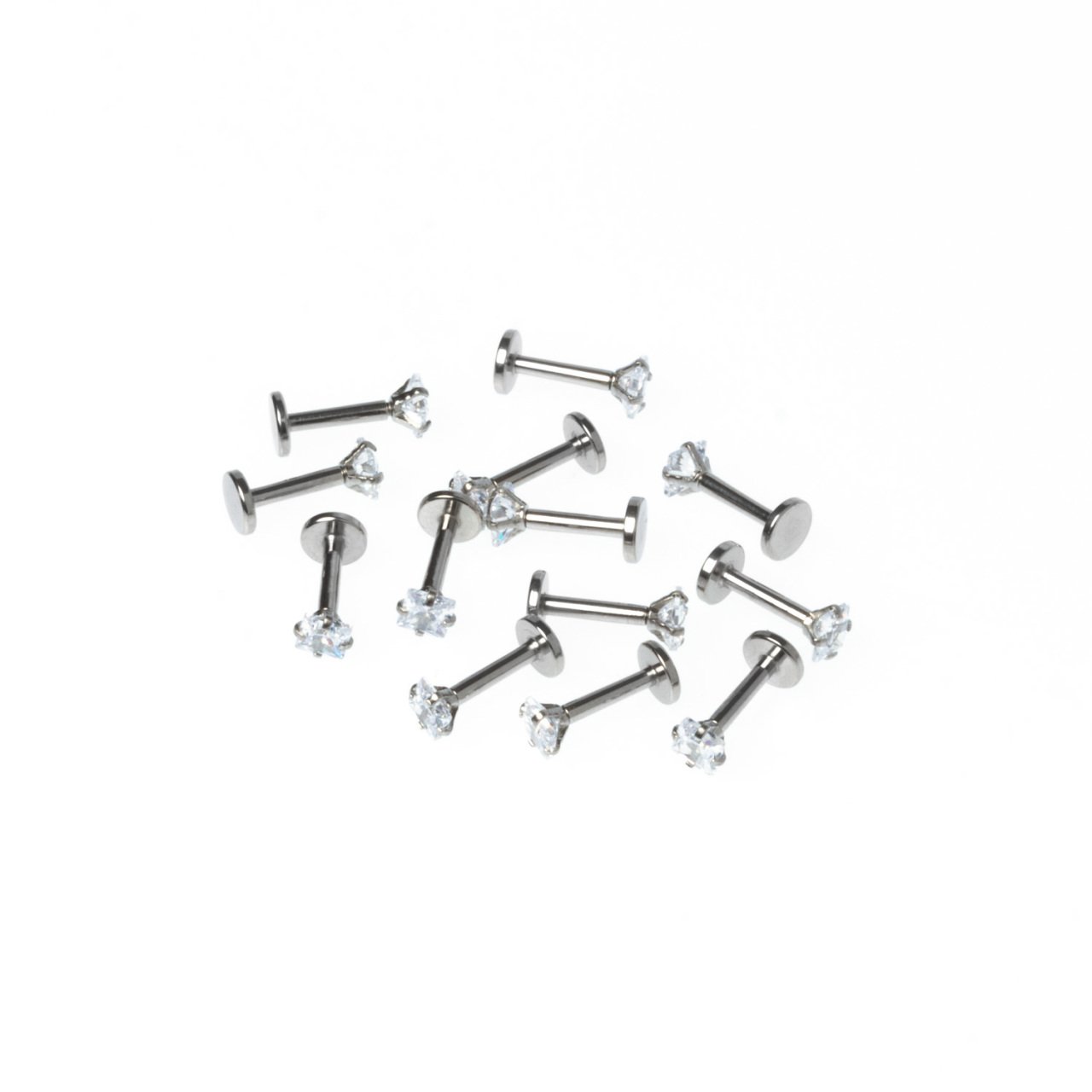 Toptan 316L Çelik Piercing Labret 3mm Kare Taş Boy: 1.2x6x3mm