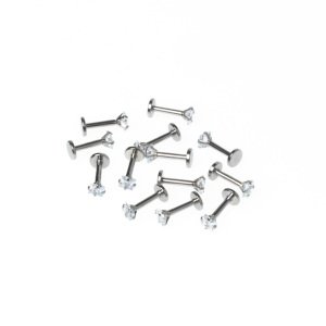 Toptan 316L Çelik Piercing Labret 3mm Kare Taş Boy: 1.2x6x3mm