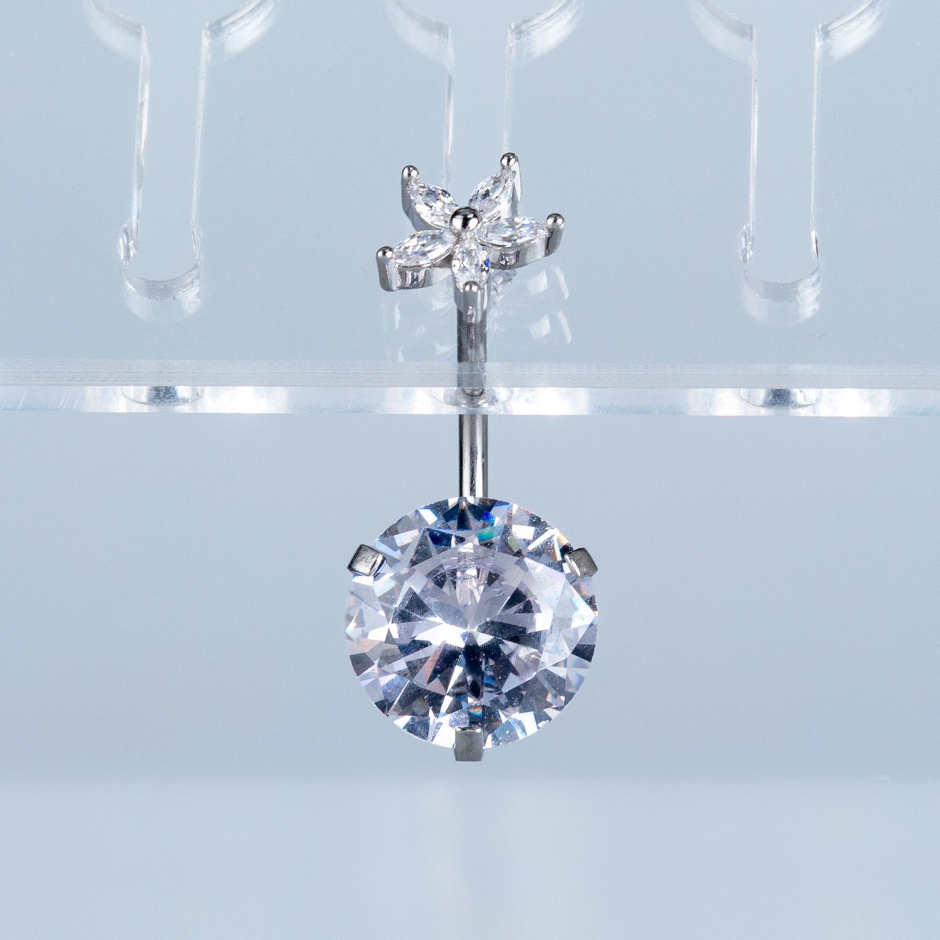 Piercing Göbek 1.2mm Bar Kalınlığı 10mm Yuvarlak Taş