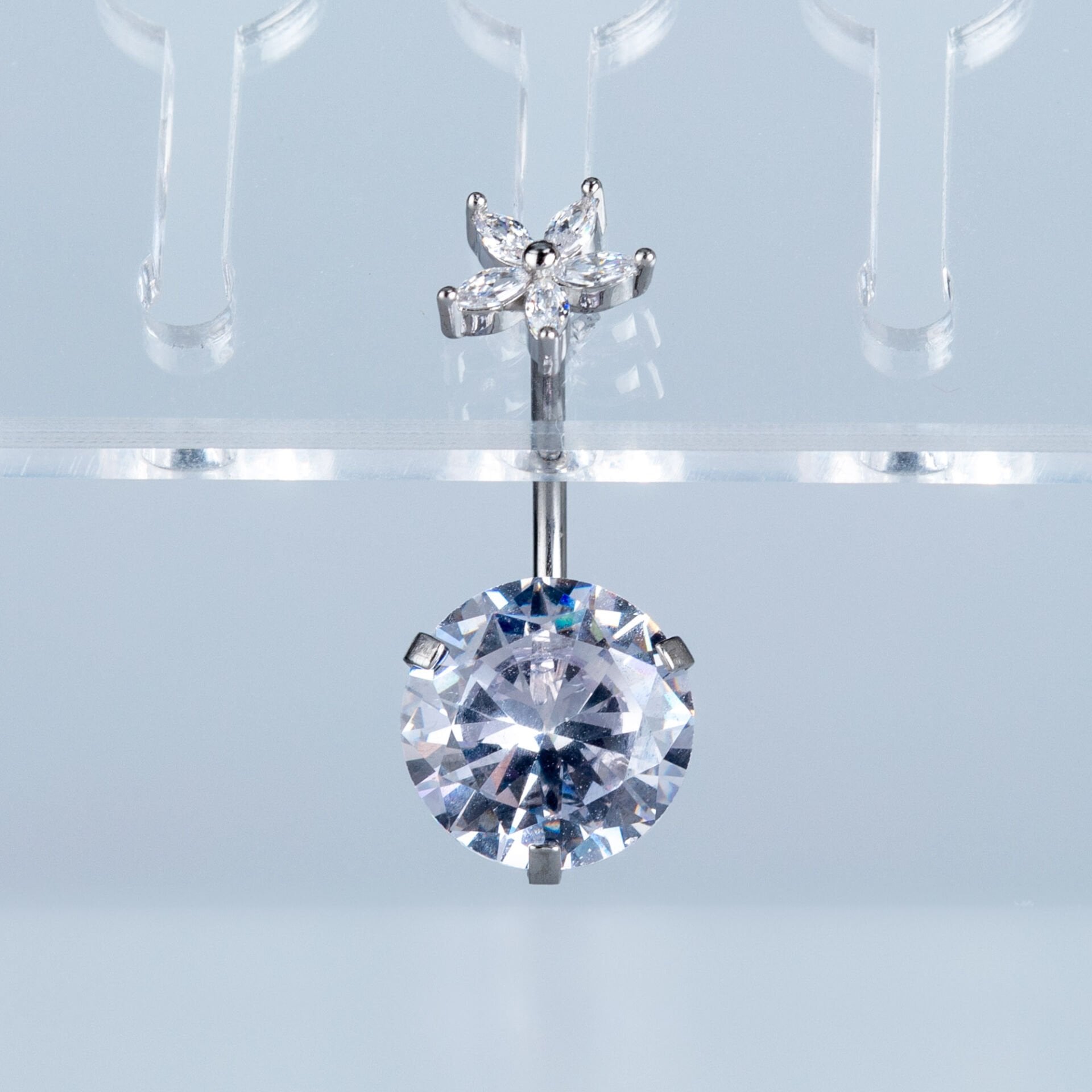 Piercing Göbek 1.2mm Bar Kalınlığı 10mm Yuvarlak Taş