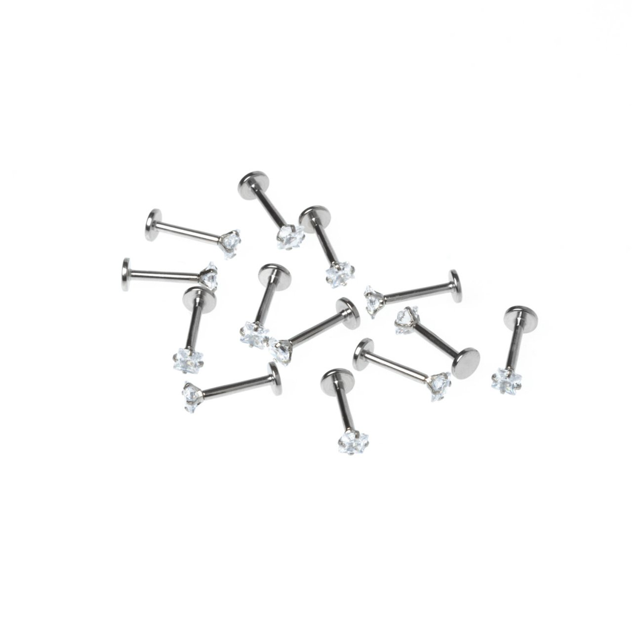 Toptan 316L Çelik Piercing Labret 3mm Kare Taş Boy: 1.2x8x3mm