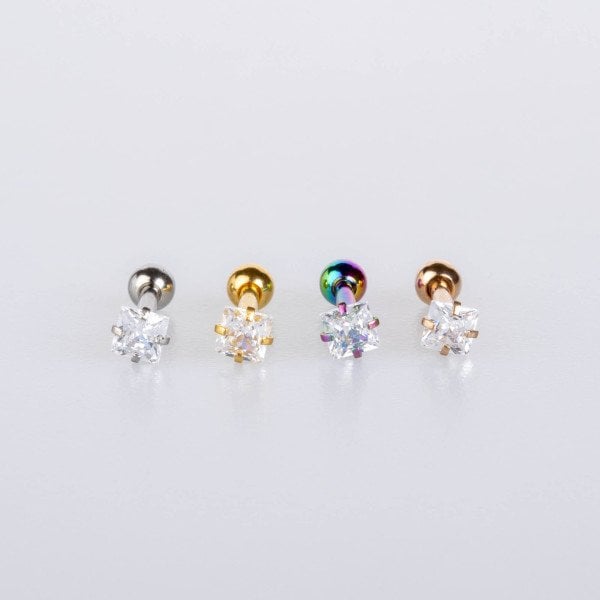 Piercing Tragus 3mm Square Stone Yellow
