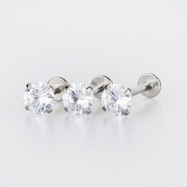 Toptan 316L Çelik Piercing Labret 5mm Yuvarlak Taş Boy: 1.2x6x5mm