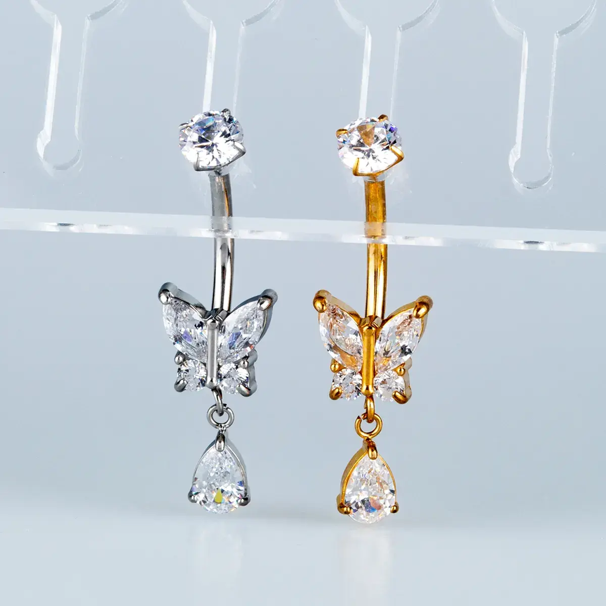 Toptan Piercing 316L Cerrahi Çelik Taşlı Kelebek Göbek Vos Etnik Takı