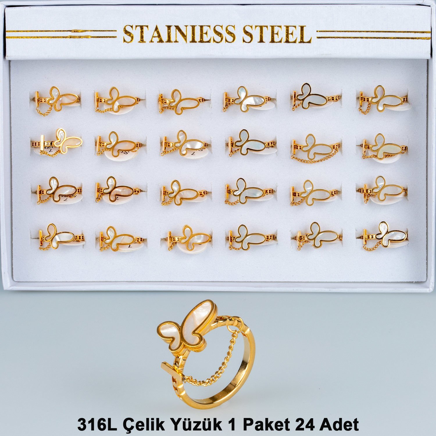 Çelik Yüzük Kelebek Paket 24 Adet