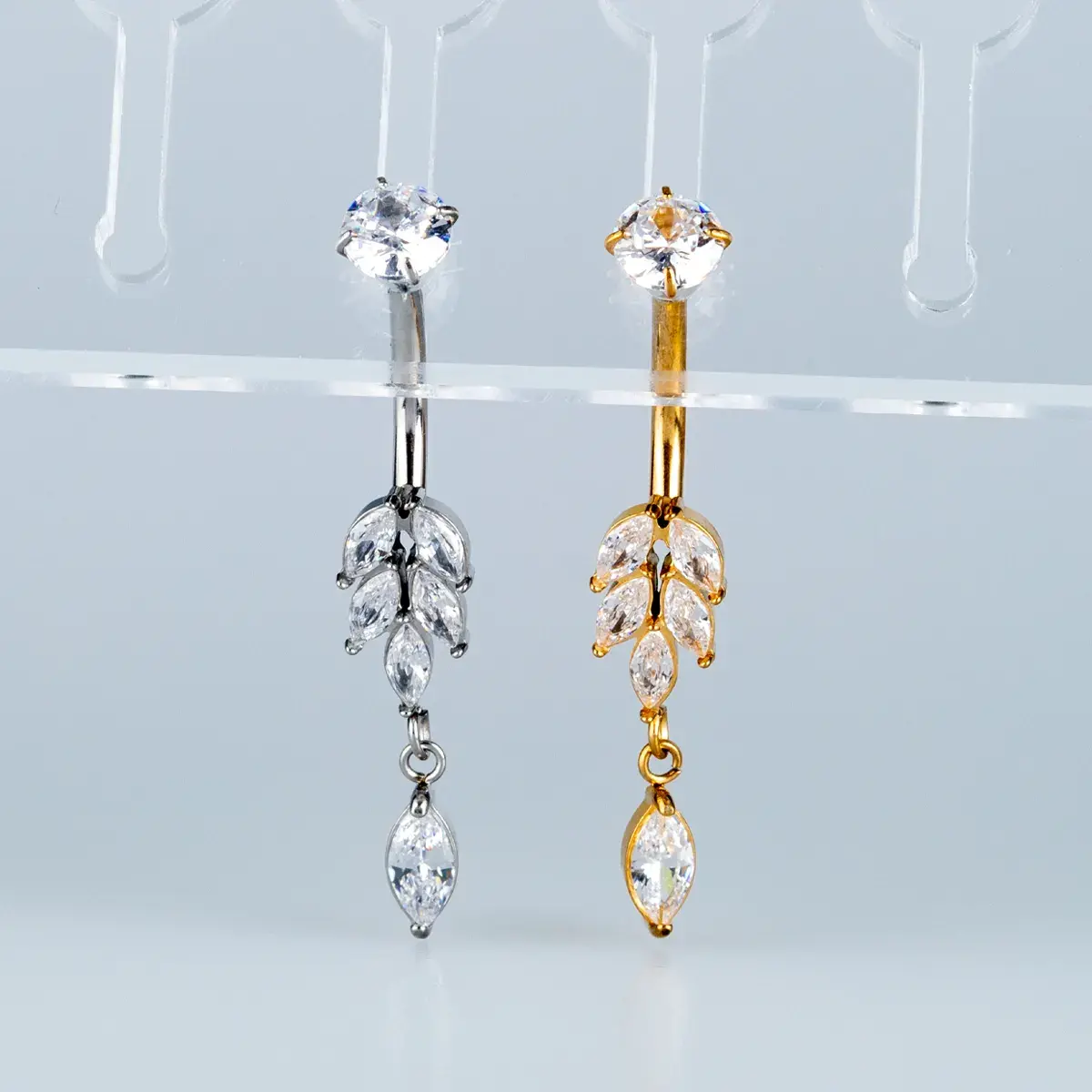 Toptan Piercing 316L Cerrahi Çelik Taşlı Başak Göbek Vos Etnik Takı Beyaz