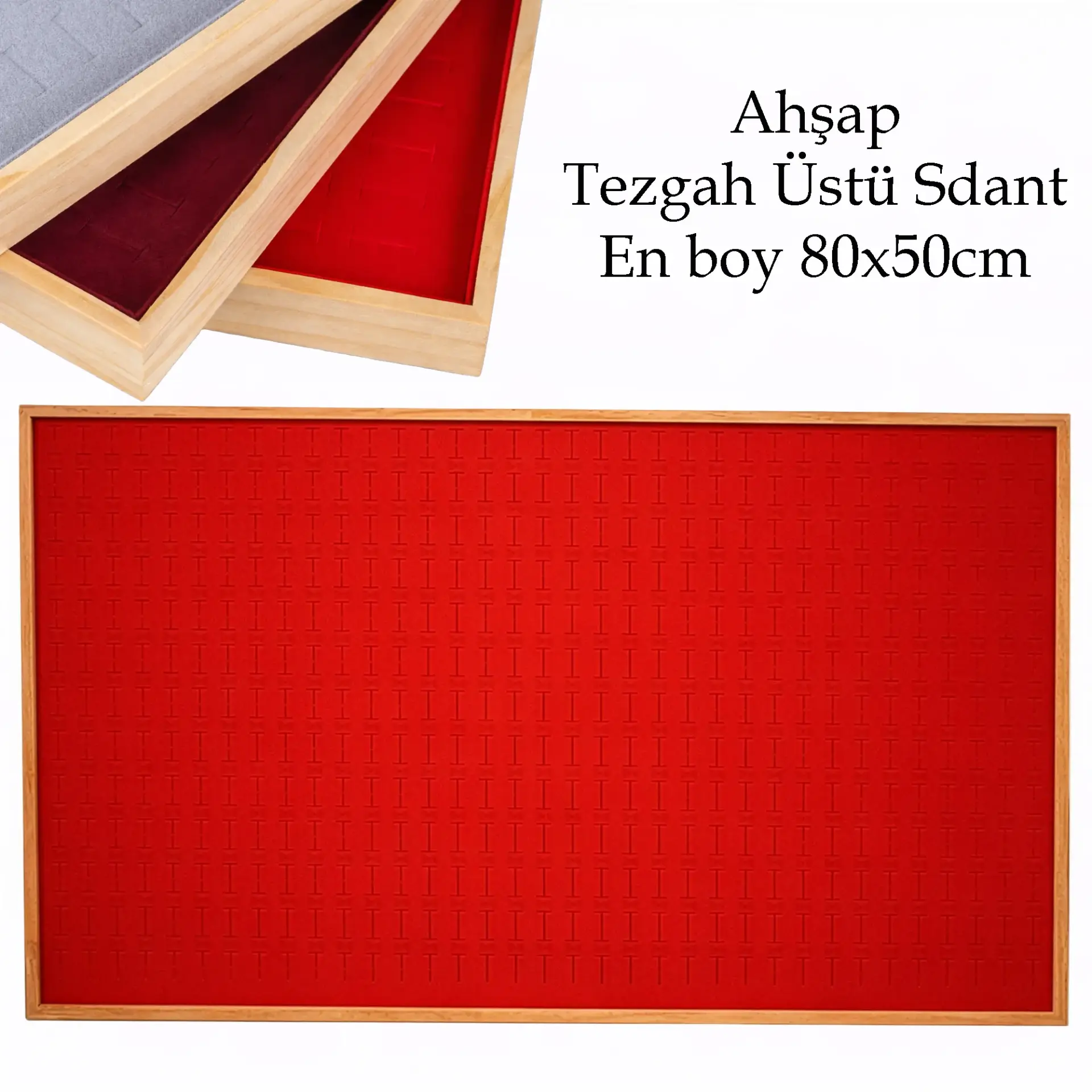 Toptan Ahşap Tezgah Üstü 490 Cepli Piercing ve Yüzük Standı - 80x50 cm Kırmızı