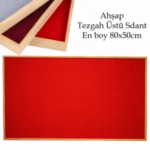 Toptan Ahşap Tezgah Üstü 490 Cepli Piercing ve Yüzük Standı - 80x50 cm Kırmızı