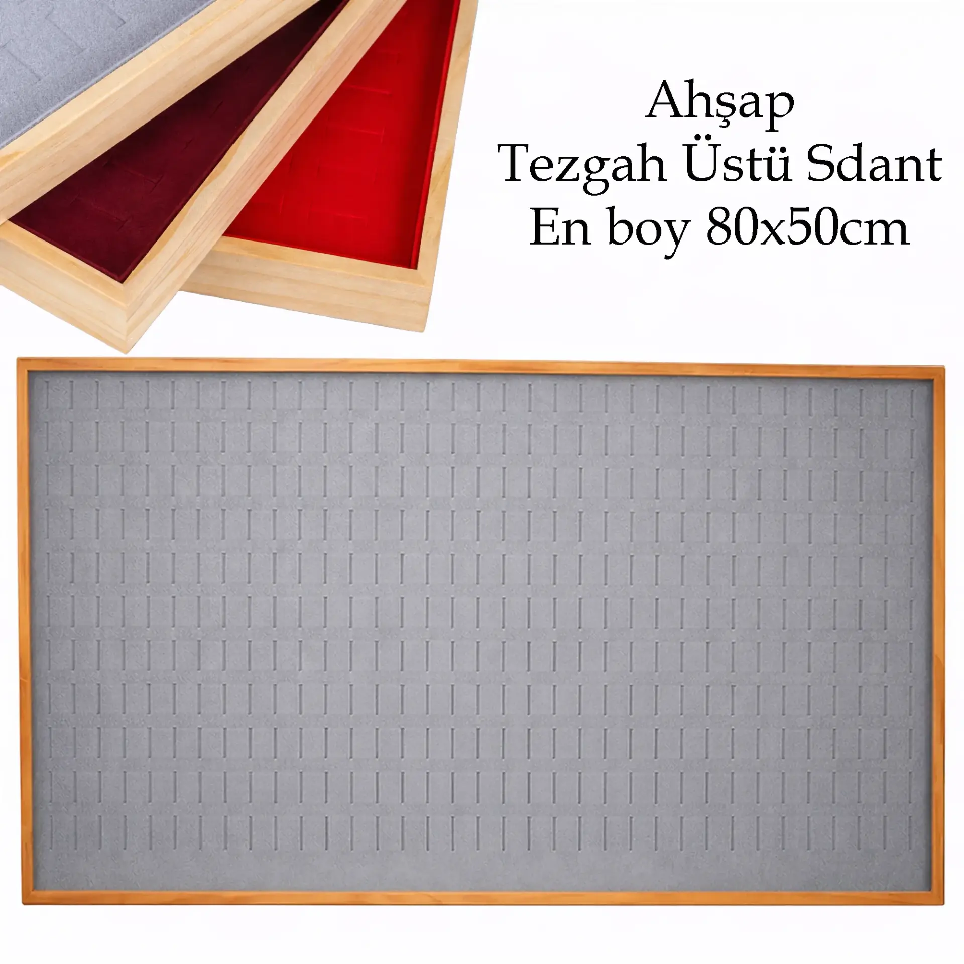 Toptan Ahşap Tezgah Üstü 490 Cepli Piercing ve Yüzük Standı - 80x50 cm Gri