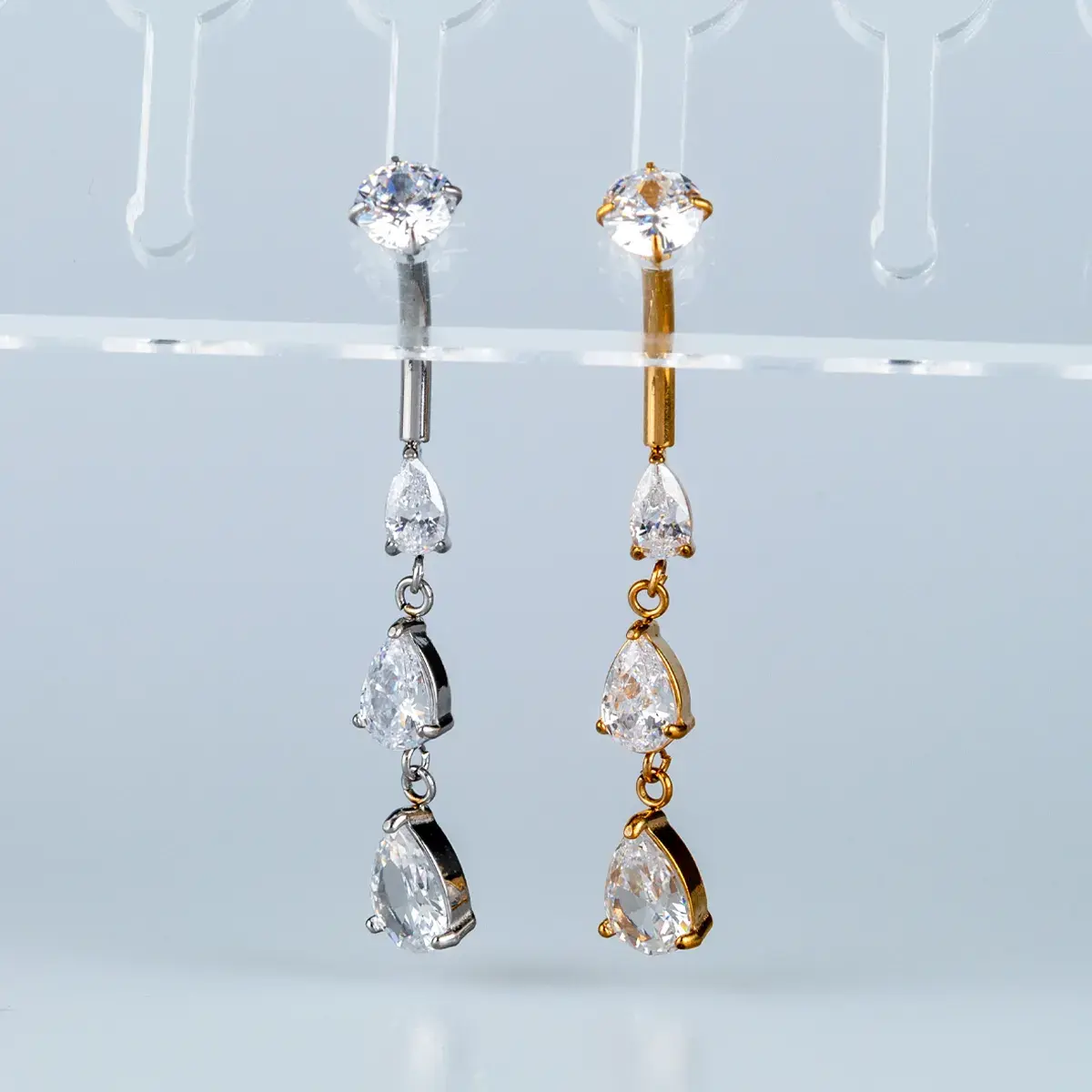 Toptan Piercing 316L Cerrahi Çelik Üçlü Damla Göbek Vos Etnik Takı