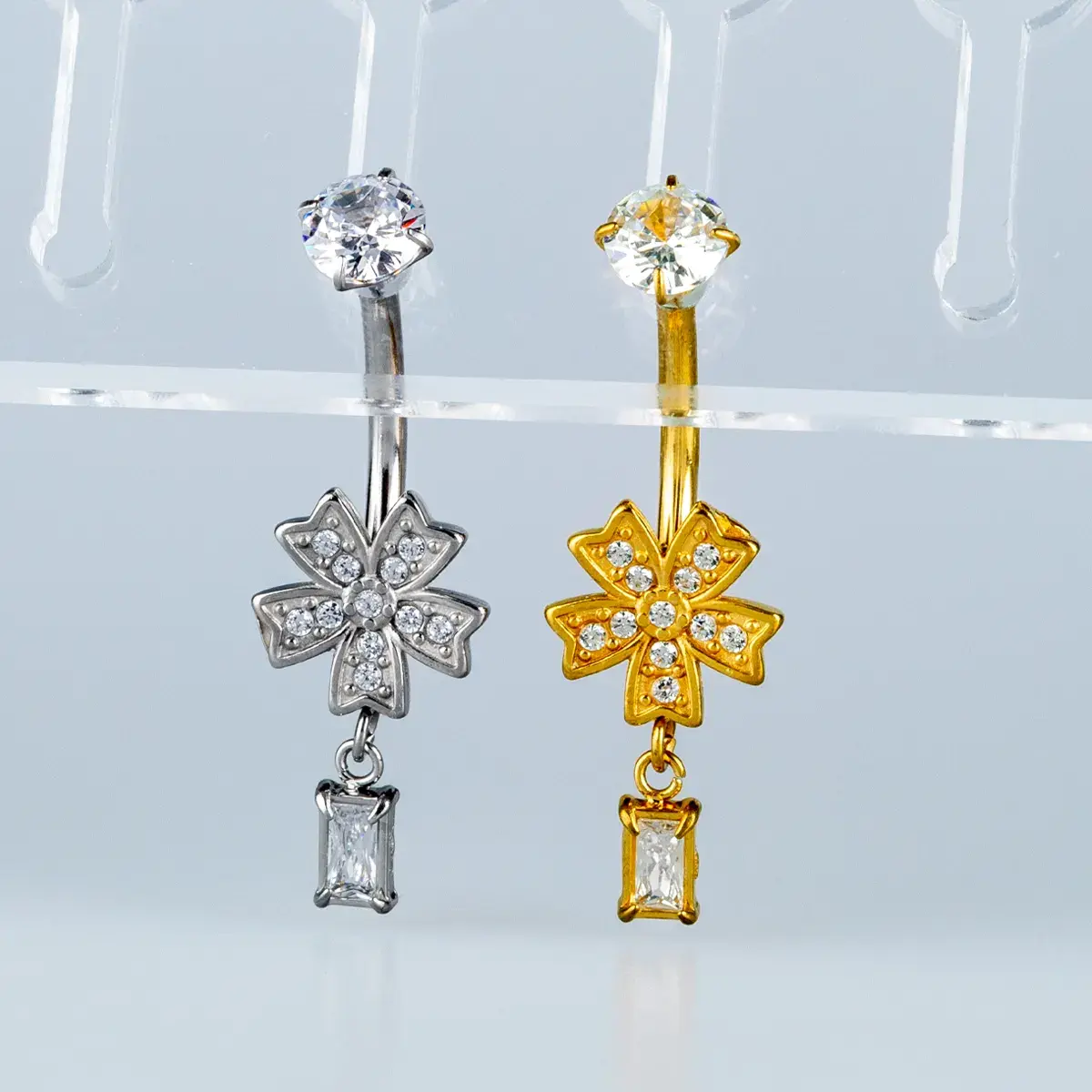 Toptan Piercing 316L Cerrahi Çelik Taşlı Çiçek Göbek Vos Etnik Takı