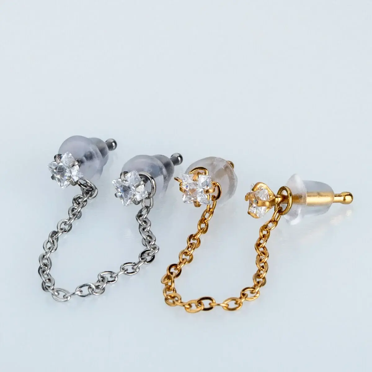 Toptan Piercing Hızma Kare Taşlı Çift Zincir Sallantılı 0.8mm Beyaz