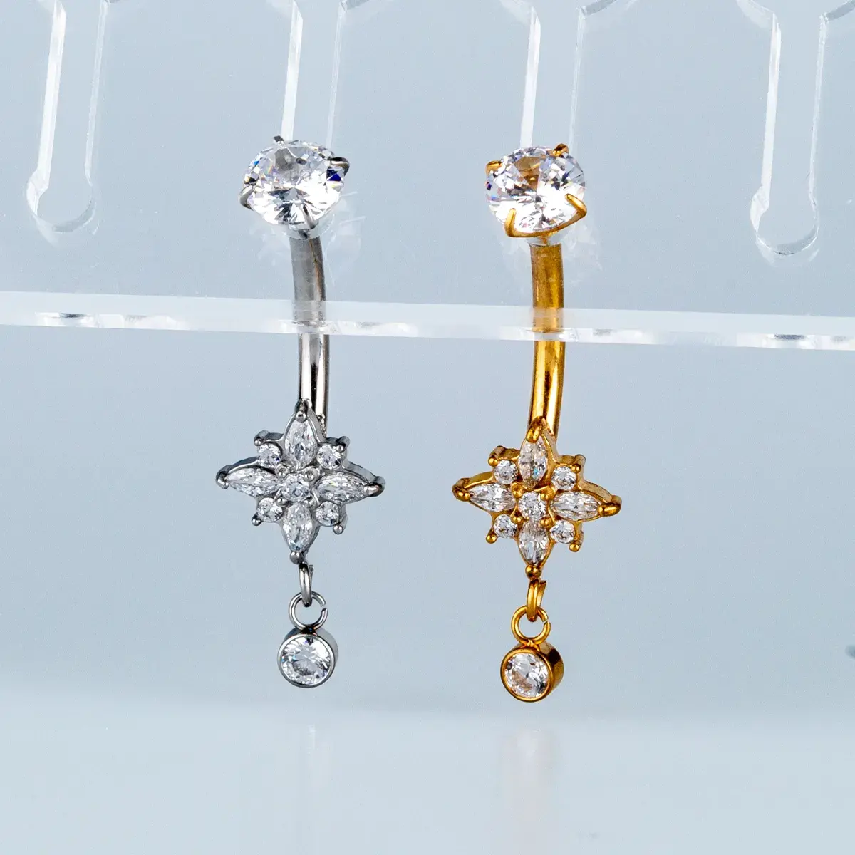 Toptan Piercing 316L Cerrahi Çelik Taşlı Yıldız Göbek Vos Etnik Takı