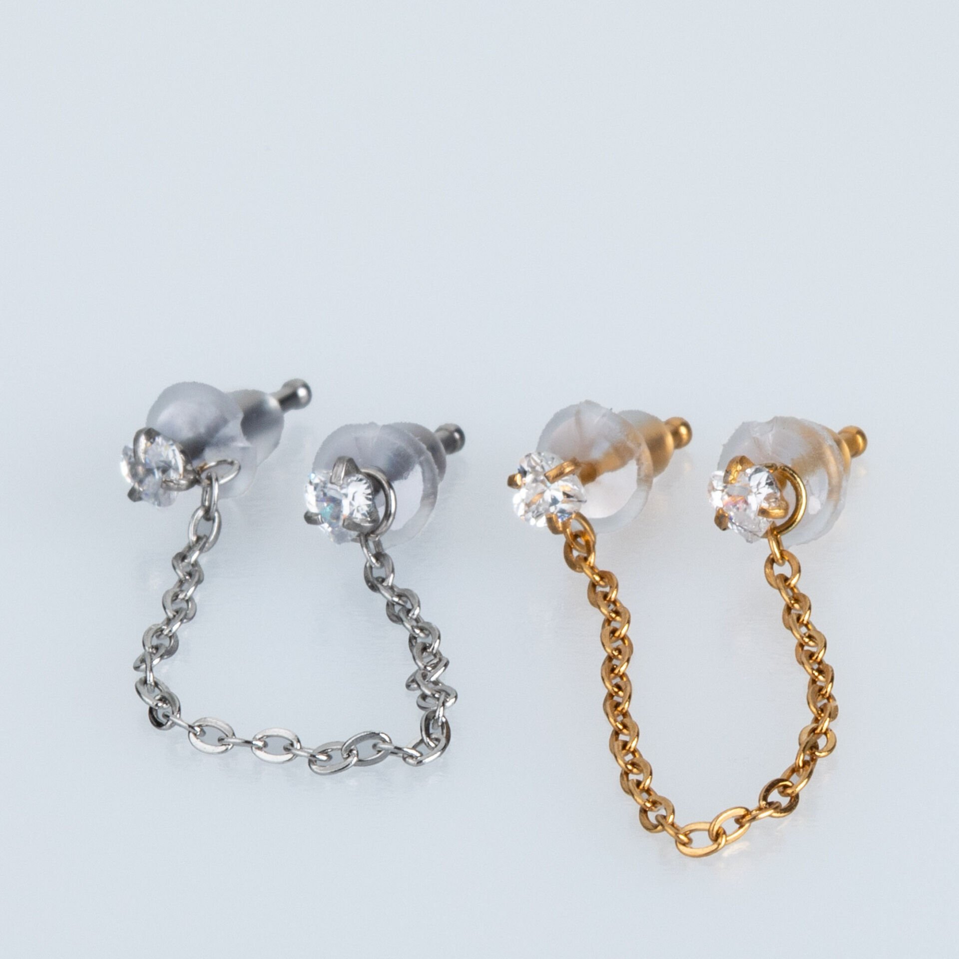 Piercing Hızma Kalp Taşlı 2 li Zincir Sallantılı