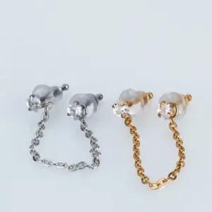 Toptan Piercing Hızma Kalp Taşlı Çift Zincir Sallantılı 0.8mm Beyaz