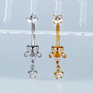 Toptan Piercing 316L Cerrahi Çelik Taşlı Yıldız Çiçek Göbek Vos Etnik Takı Beyaz