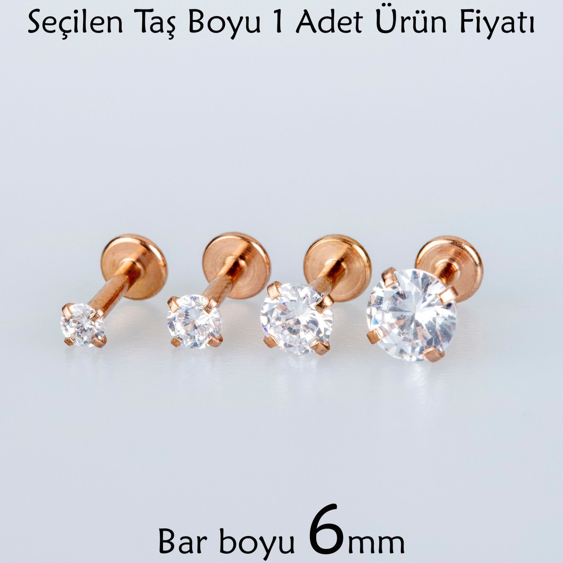Toptan 316L Çelik Piercing Labret 6mm Bar Yuvarlak Taş