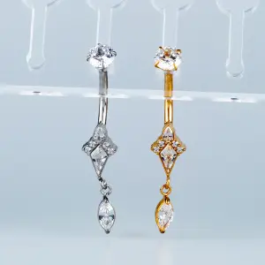 Toptan Piercing 316L Cerrahi Çelik Taşlı Göbek Vos Etnik Takı Beyaz
