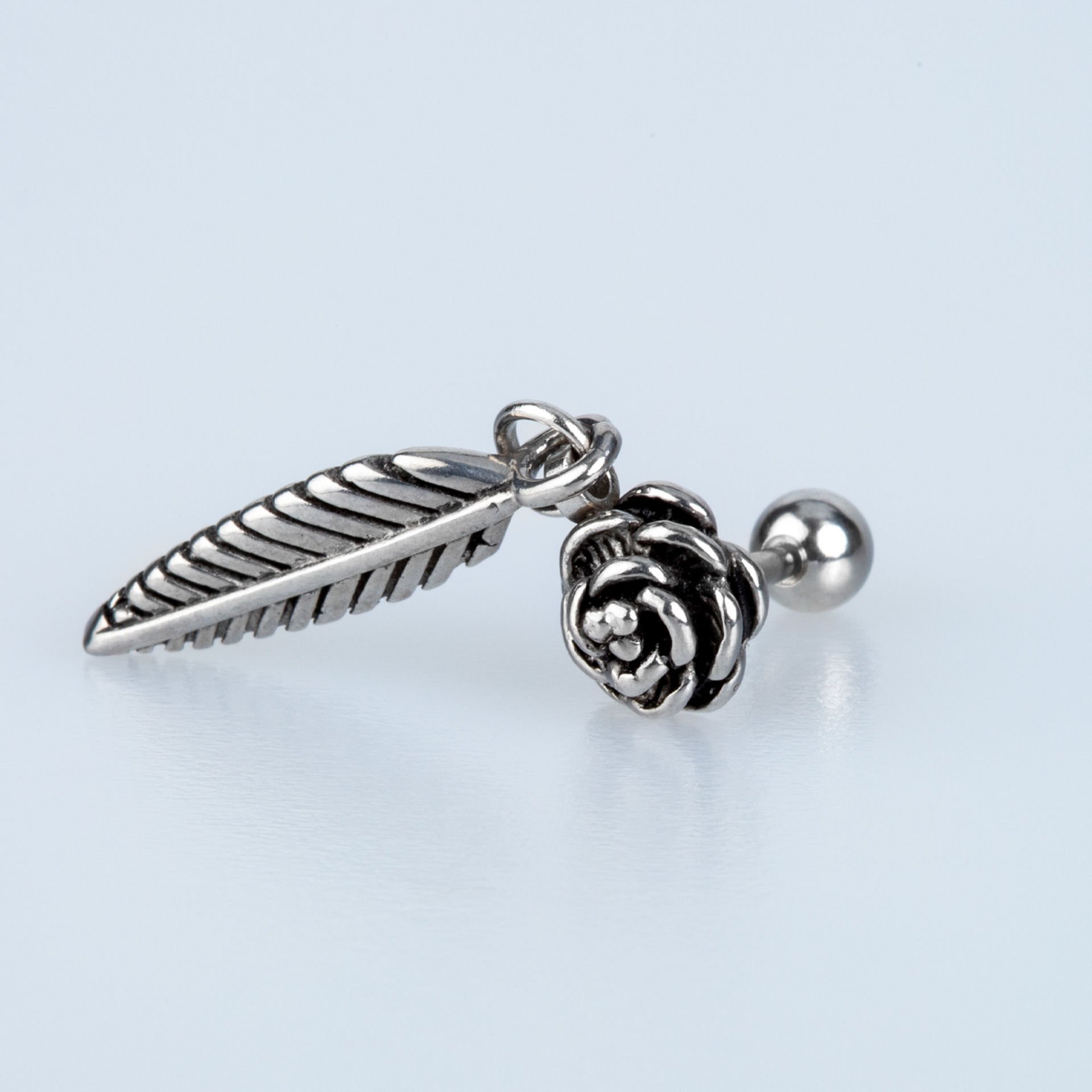 Piercing Çelik Tragus Gül ve Yaprak