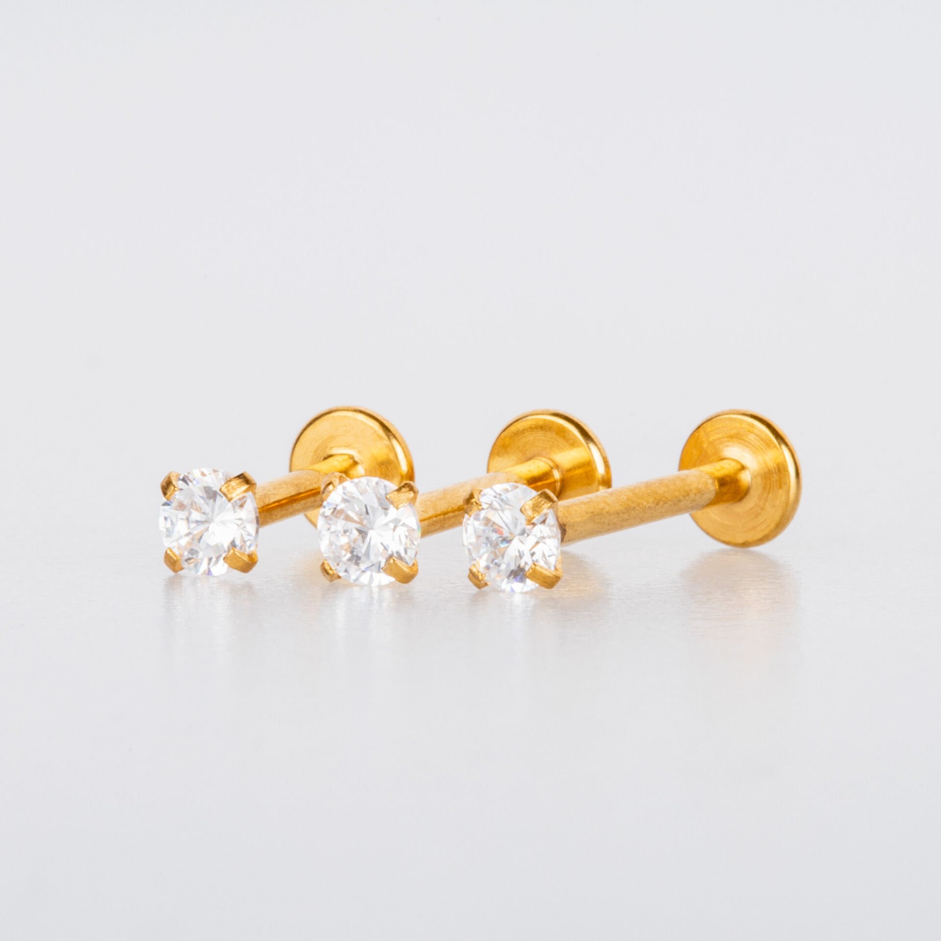 Toptan 316L Çelik Piercing Labret 3mm Yuvarlak Taş