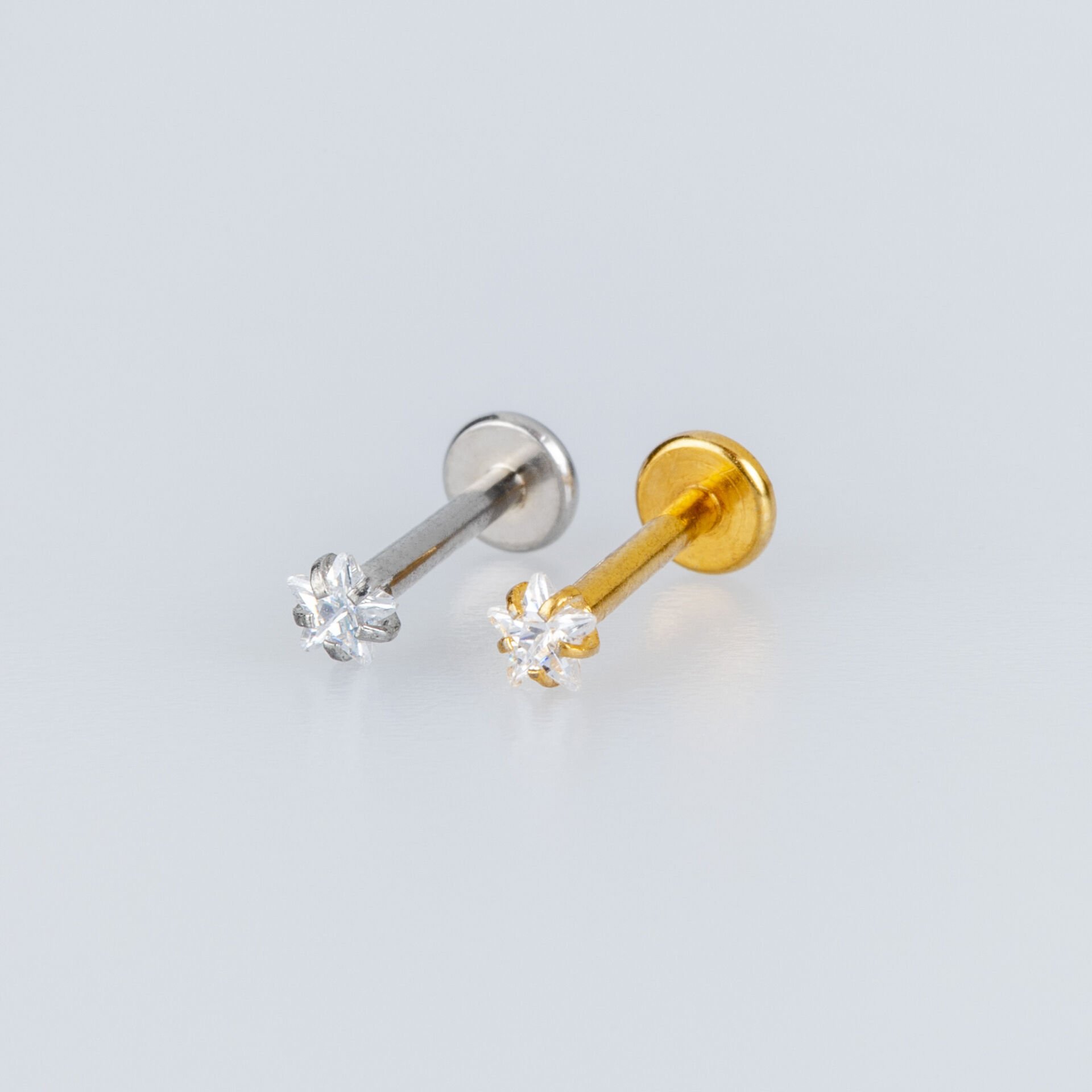 Toptan 316L Çelik Piercing Labret 3mm Yıldız Taş Sarı 6mm