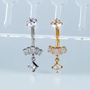 Toptan Piercing 316L Cerrahi Çelik Taşlı Yelpaze Göbek Vos Etnik Takı Beyaz