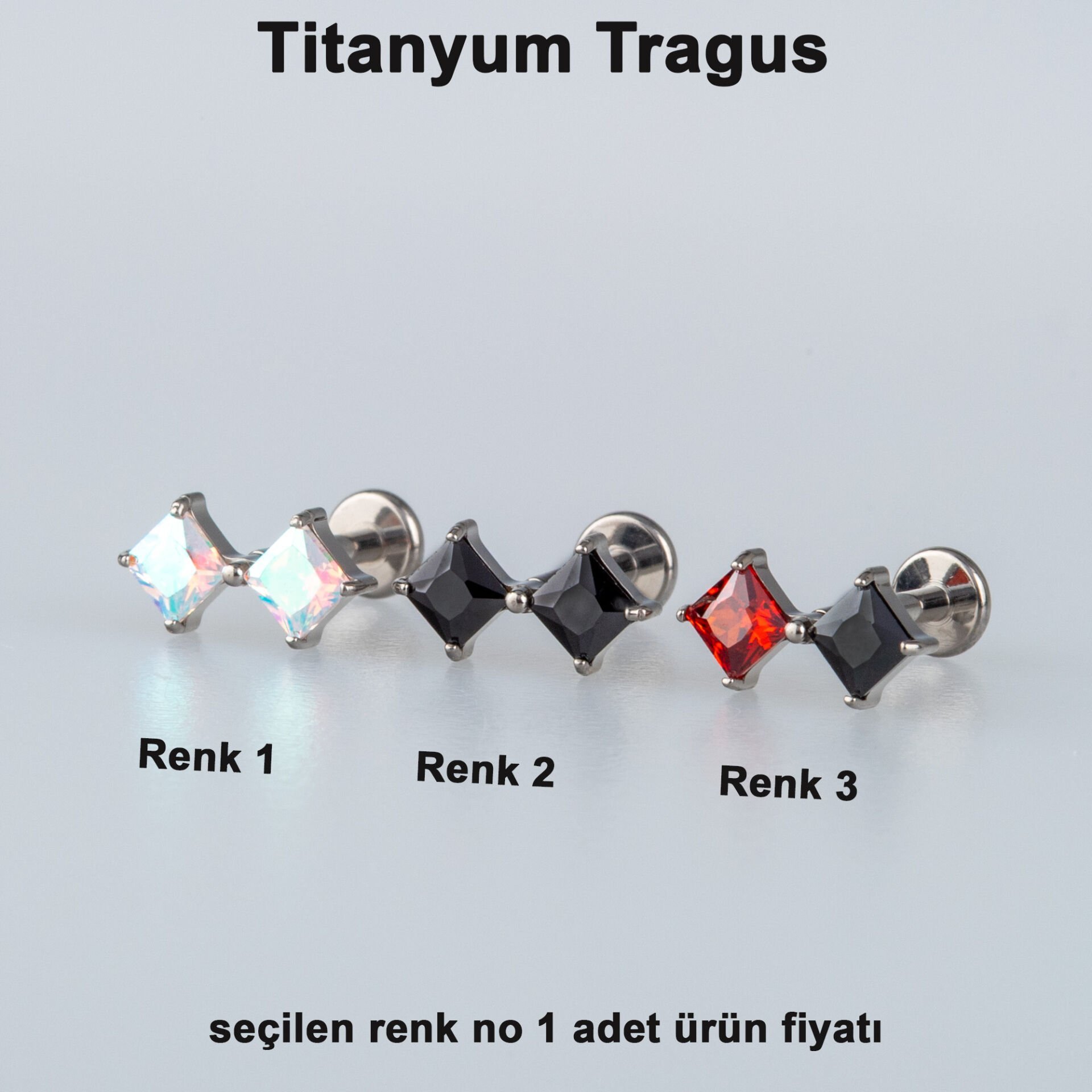 Piercing Titanyum Tragus Kare Taş