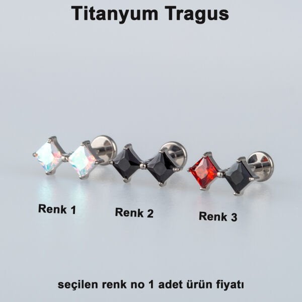 Piercing Titanyum Tragus Kare Taş