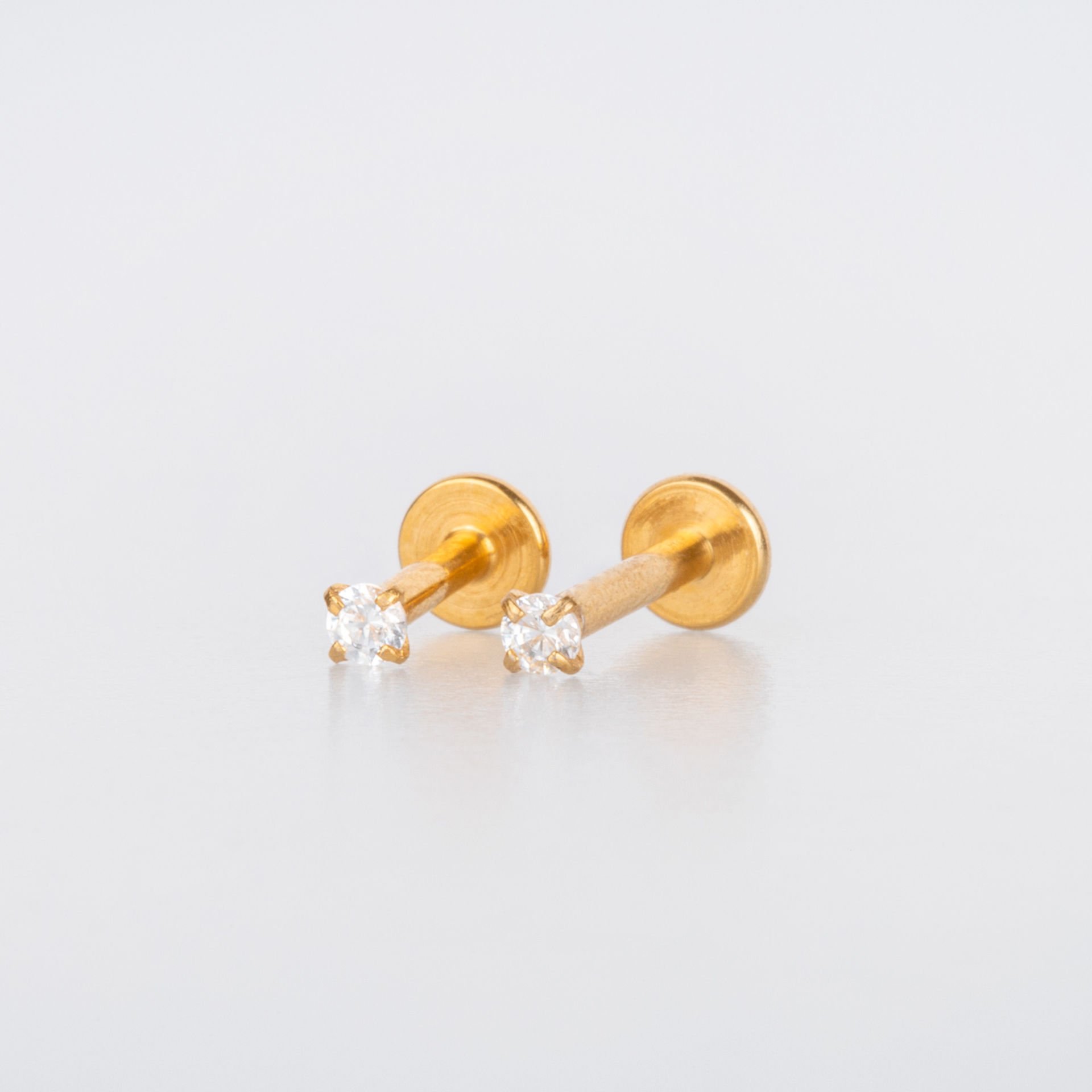 Toptan 316L Çelik Piercing Labret 2mm Yuvarlak Taş Boy: 1.2x6x2mm