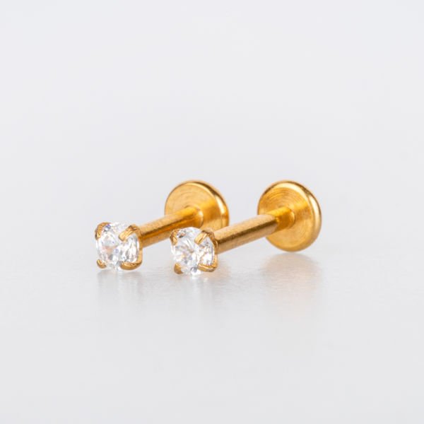 Toptan 316L Çelik Piercing Labret 2.5mm Yuvarlak Taş Boy: 1.2x6x2.5mm