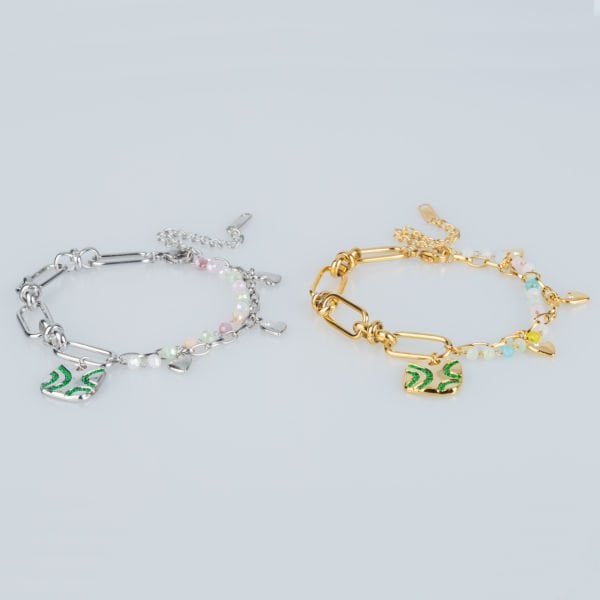 Çelik Zincir Bileklik Doğal Taş