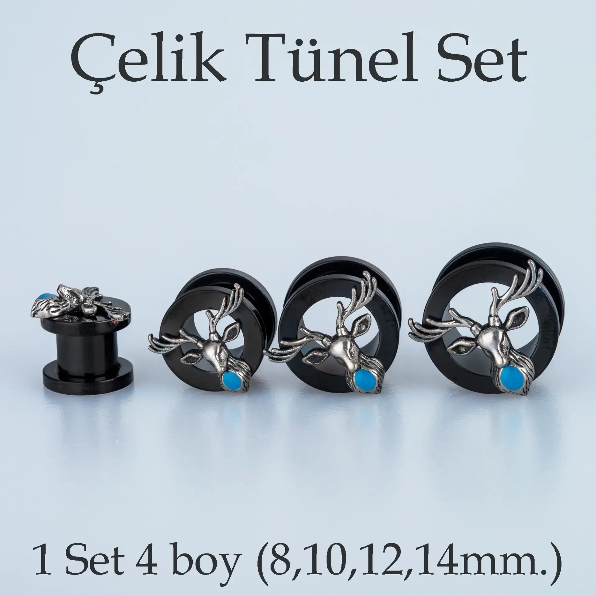 Piercing Çelik Tünel Gotik Geyik 1 Set 4 Boy