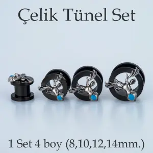 Piercing Çelik Tünel Geyik 1 Set 4 Boy