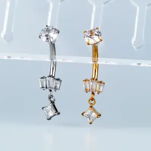 Toptan Piercing 316L Cerrahi Çelik Taşlı Üçlü Baget Göbek Vos Etnik Takı Beyaz