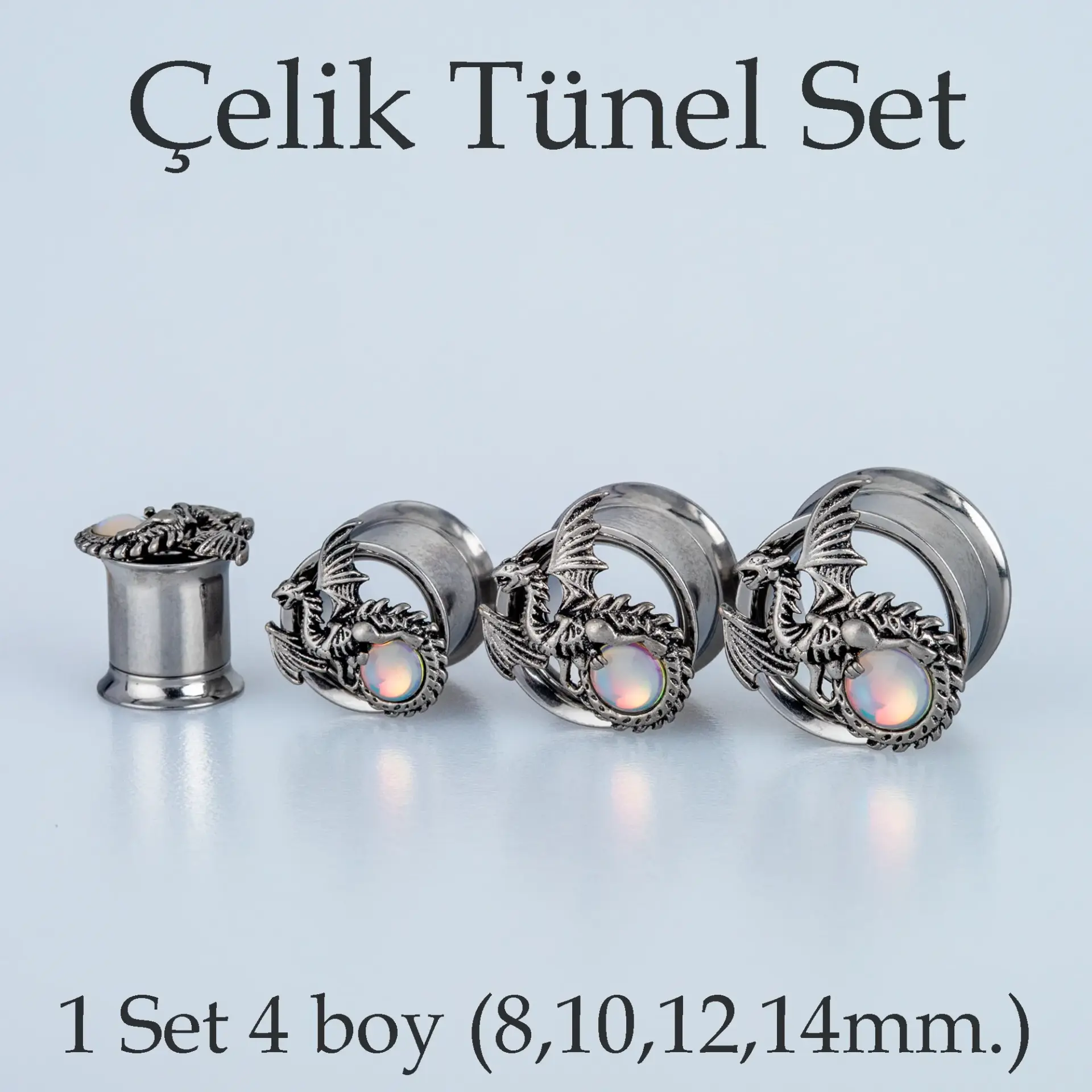 Piercing Çelik Tünel Gotik Ejder 1 Set 4 Boy