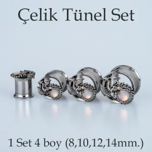 Piercing Çelik Tünel Gotik Ejder 1 Set 4 Boy