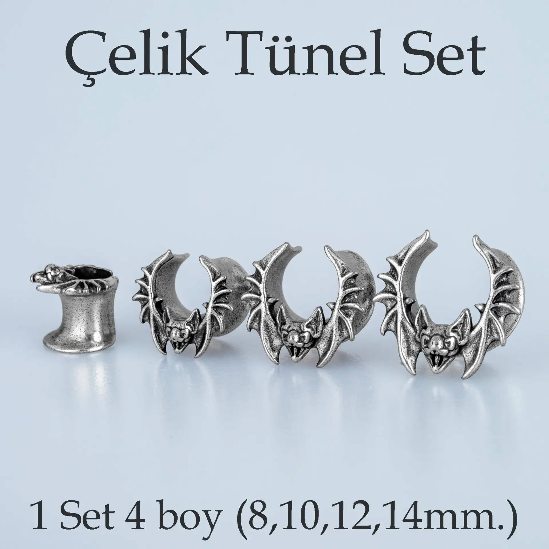 Piercing Çelik Tünel Gotik Yarasa 1 Set 4 Boy