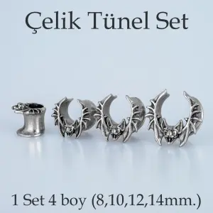 Piercing Çelik Tünel Gotik Yarasa 1 Set 4 Boy