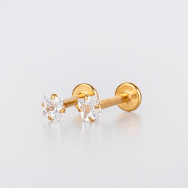 Toptan 316L Çelik Piercing Labret 3mm Kare Taş Boy: 1.2x6x3mm
