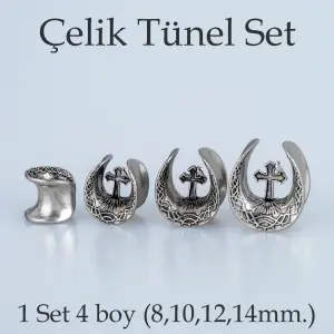 Piercing Çelik Tünel Gotik Haç 1 Set 4 Boy