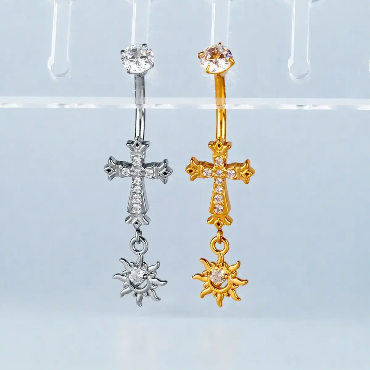 Toptan Piercing 316L Cerrahi Çelik Taşlı Haç Göbek Vos Etnik Takı