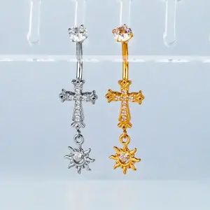 Toptan Piercing 316L Cerrahi Çelik Taşlı Haç Göbek Vos Etnik Takı Beyaz